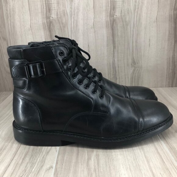 Clarks Ankle Boots Mens 12M Clarkdale Black Leather Zip Lace Up Cap Toe Shoes - Picture 1 of 11